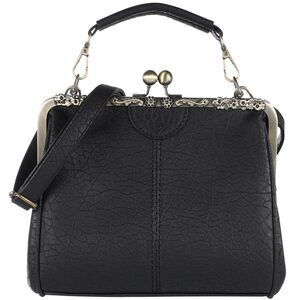 3052 Vintage Kiss Lock Clutch Crossbody Bags with Clasp Strap Leather